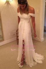 Chiffon Wedding Lace Split Long Off-the-Shoulder Dress Zipper BA4760