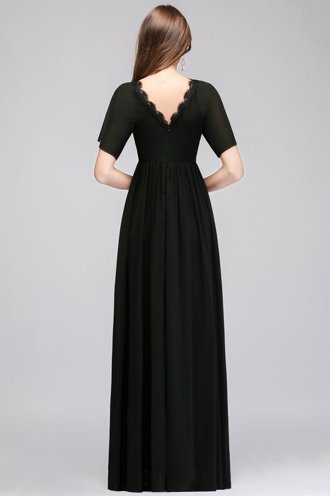 Classic Black Chiffon Elegant Bridesmaid Dress V-Neck Long Classic Black Chiffon Elegant Bridesmaid Dress V-Neck Long