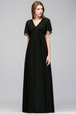 Classic Black Chiffon Elegant Bridesmaid Dress V-Neck Long