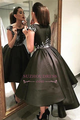 Classic Black Evening Dresses Silver Sequins Hi-lo Prom Gowns BA3510