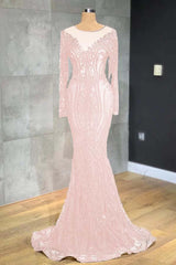 Classic Black Prom Dress Mermaid Evening Formal Dress Long Sleeves Tulle With Sequined