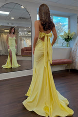 Suzhoufashion Classic Mermaid Sweetheart Yellow Long Prom Dress With Split Front Open Back Formal Evening Gown