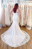 Classy Appliques Lace Spaghetti Straps Backless Floor-length Mermaid Wedding Dress