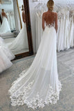 Classy Long A-line V-neck Spaghetti Straps Bridal Gowns With Lace