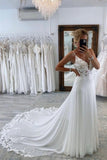 Classy Long A-line V-neck Spaghetti Straps Bridal Gowns With Lace