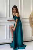Classy Long Off-the-shoulder A-line Formal Wears Prom Dresses With Split Online