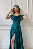 Classy Long Off-the-shoulder A-line Formal Wears Prom Dresses With Split Online
