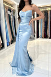 Classy Mermaid Sleeveless Formal Wears Long Blue Prom Dresses
