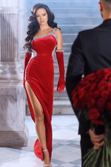 Classy Red Straps Sequins Mermaid Evening Dresses With Split