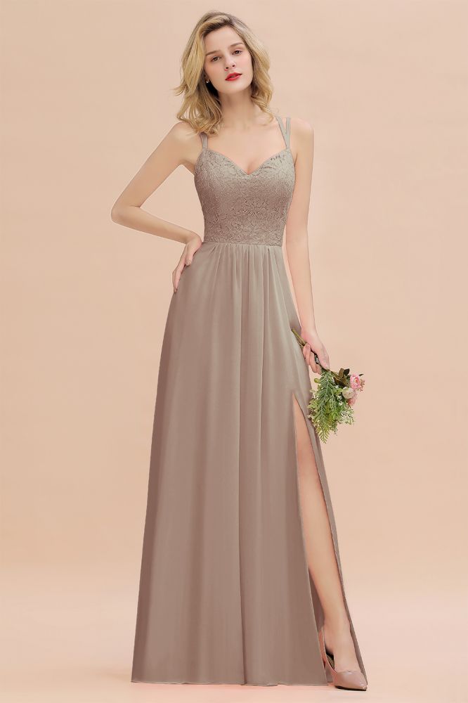 Classy Spaghetti Slim Side Split Bridesmaid Dress Sky Blue V-Neck Wedding Party Dress
