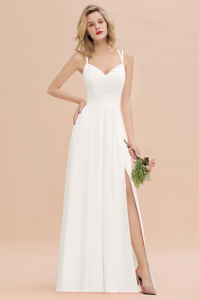 Classy Spaghetti Slim Side Split Bridesmaid Dress Sky Blue V-Neck Wedding Party Dress