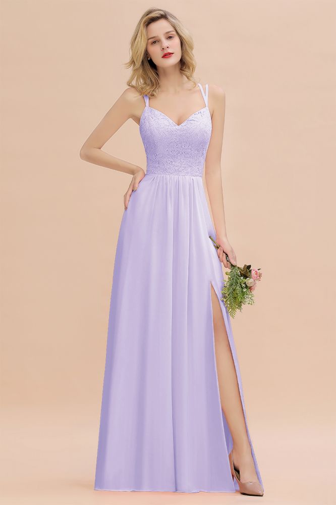 Classy Spaghetti Slim Side Split Bridesmaid Dress Sky Blue V-Neck Wedding Party Dress