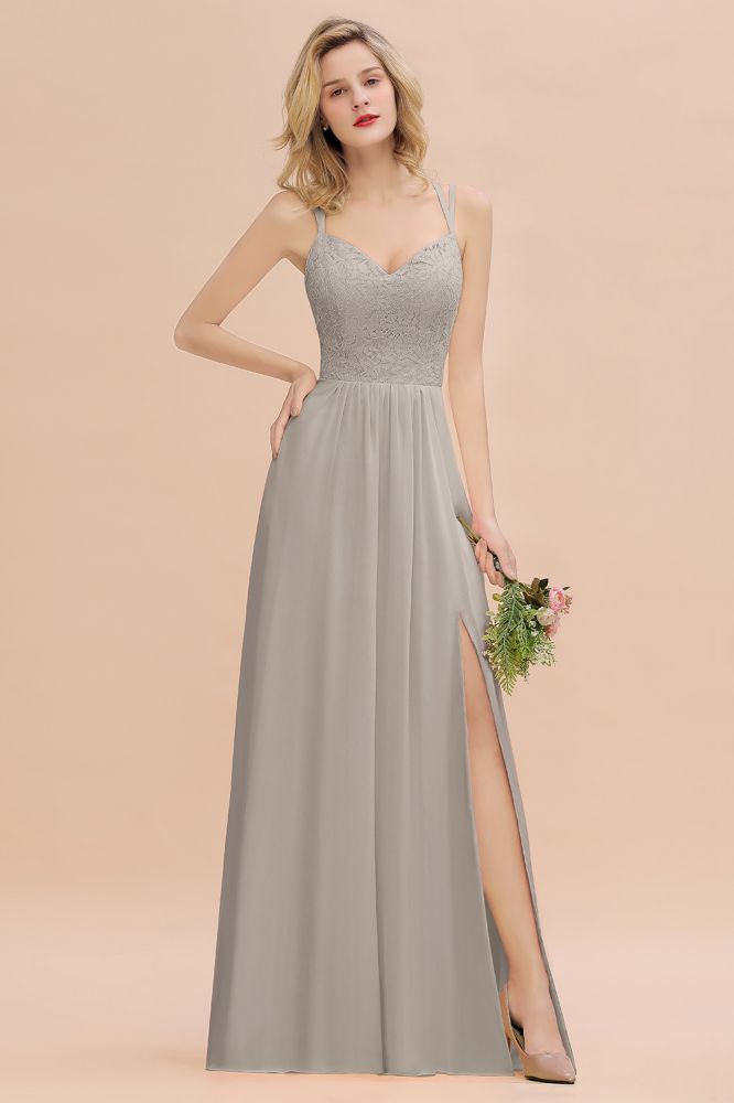 Classy Spaghetti Slim Side Split Bridesmaid Dress Sky Blue V-Neck Wedd – suzhoufashion