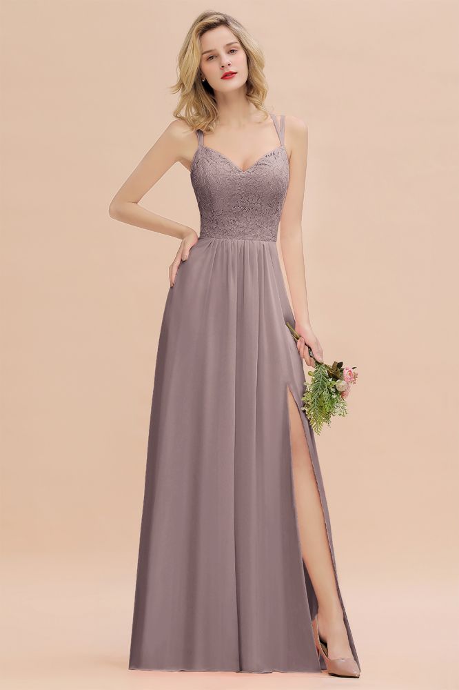 Classy Spaghetti Slim Side Split Bridesmaid Dress Sky Blue V-Neck Wedding Party Dress