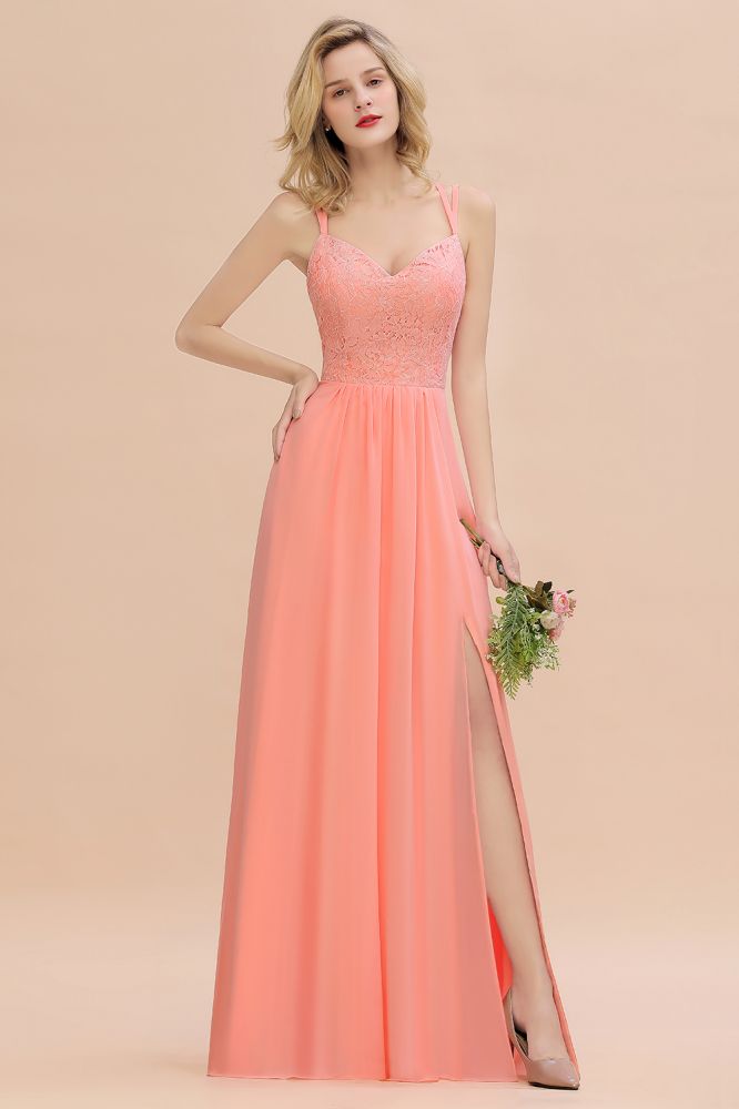 Classy Spaghetti Slim Side Split Bridesmaid Dress Sky Blue V-Neck Wedding Party Dress