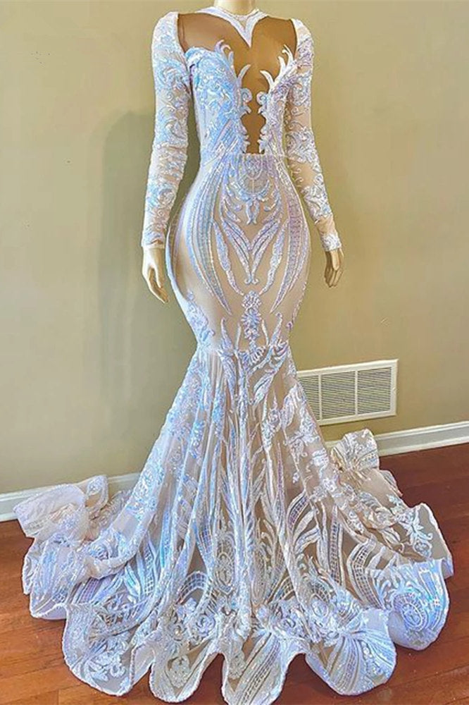 Classy V-neck Sequins Long Sleeve Floor-length Mermaid Prom Dresses