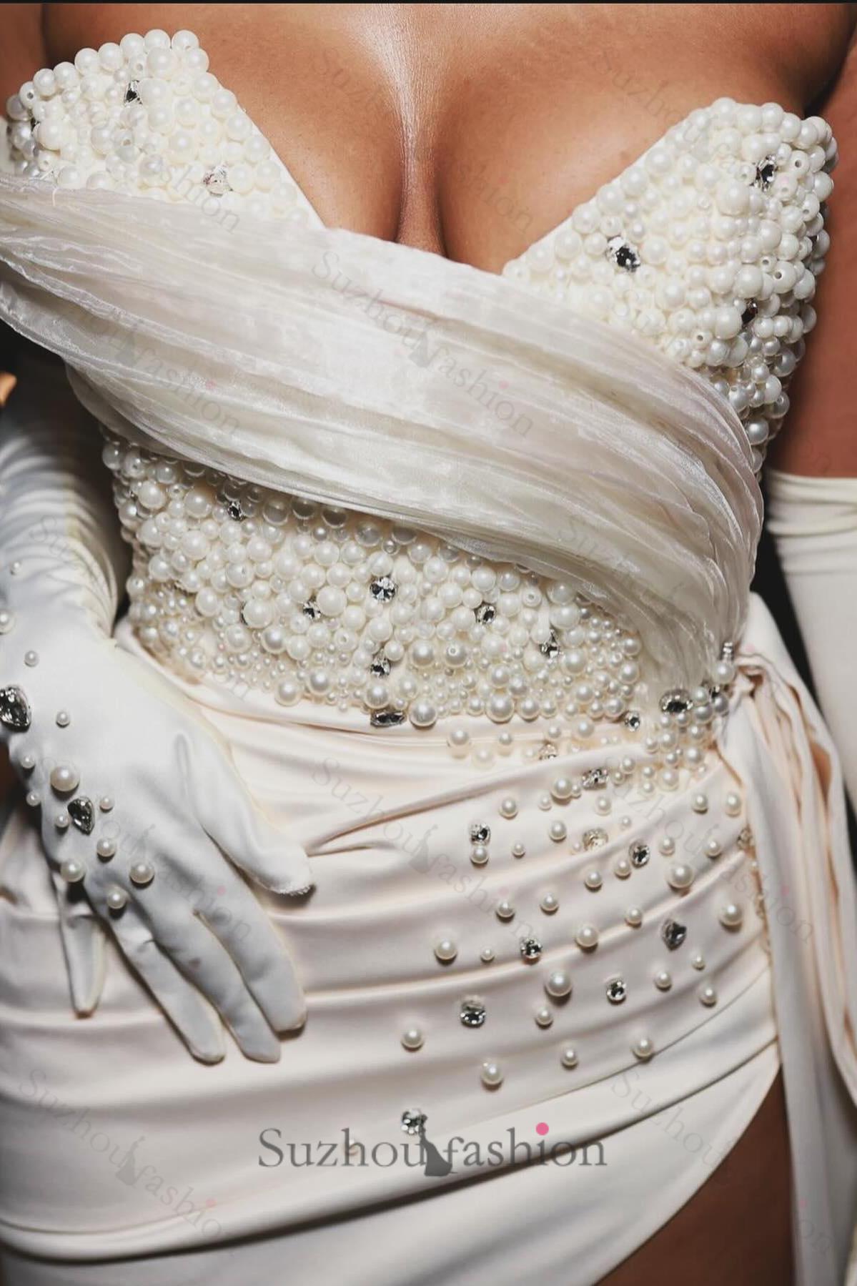 Column Satin One Shoulder Sleeveless White Wedding Dress Bridal Gown With Panel Train