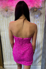 Corset Fuchsia Homecoming Dresses Sequin Tight Short Cocktail Dresses