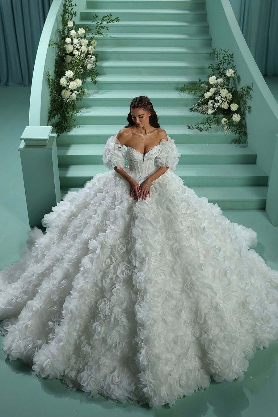 Suzhoufashion Corset Sweetheart Wedding Dress Beaded Ball Gown Organza Floral Bridal Gown – suzhoufashion