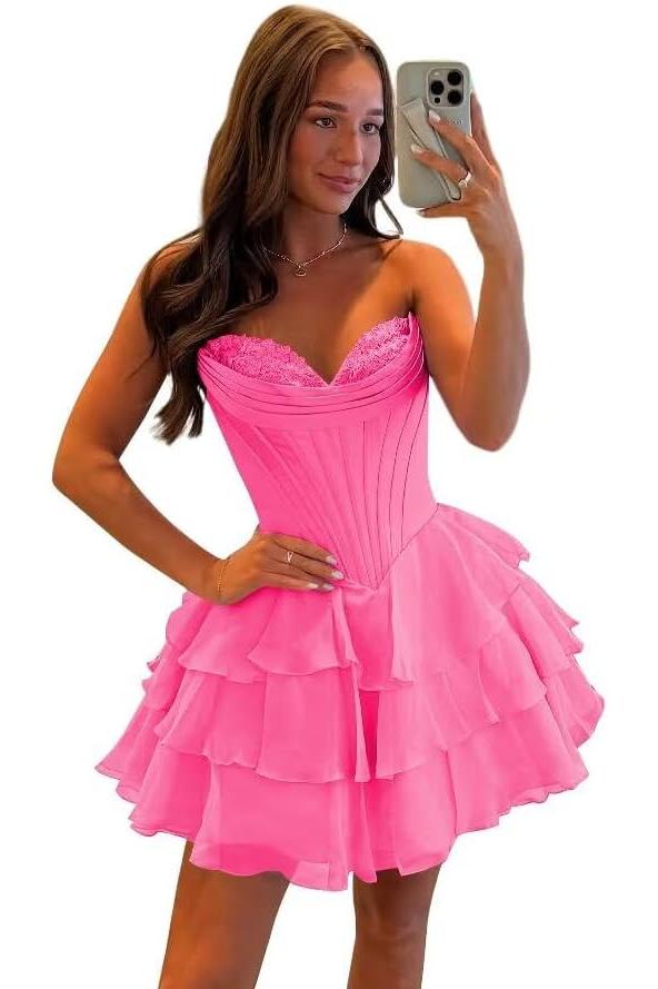 Corset Tiered A Line Homecoming Dresses Chiffon Short Cocktail Dresses