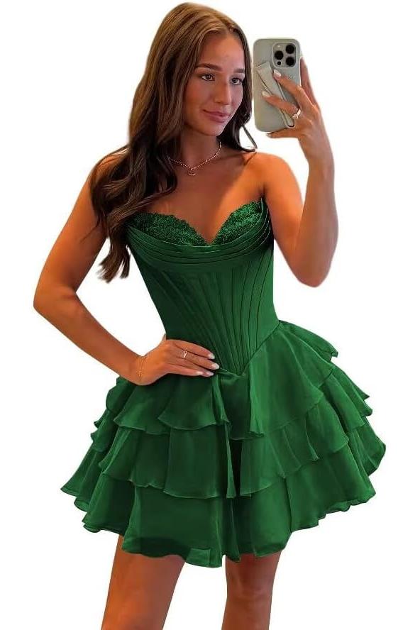 Corset Tiered A Line Homecoming Dresses Chiffon Short Cocktail Dresses