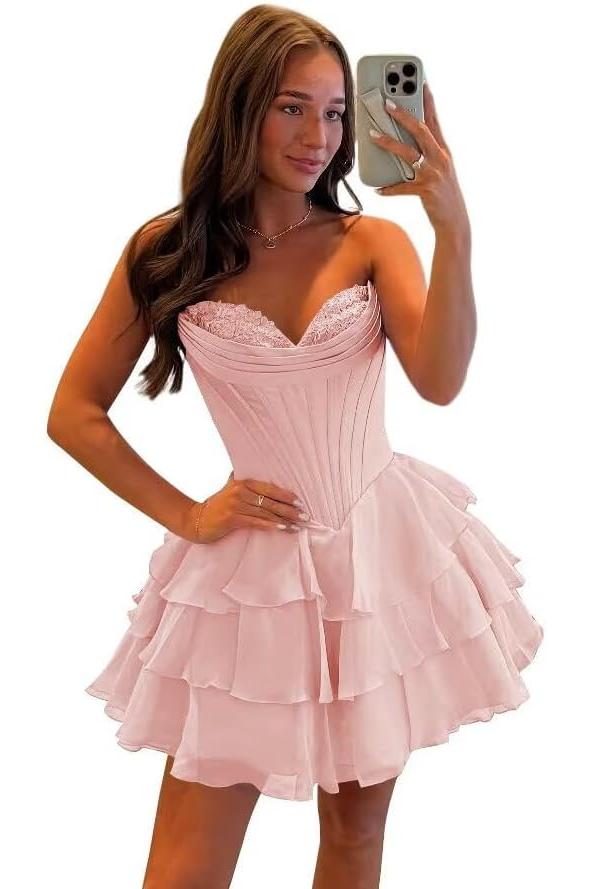 Corset Tiered A Line Homecoming Dresses Chiffon Short Cocktail Dresses