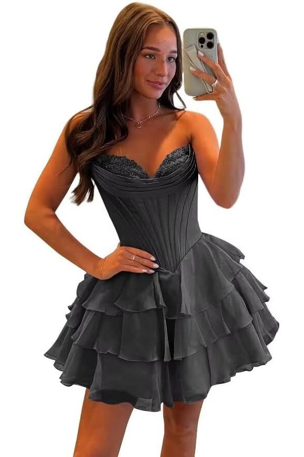 Corset Tiered A Line Homecoming Dresses Chiffon Short Cocktail Dresses