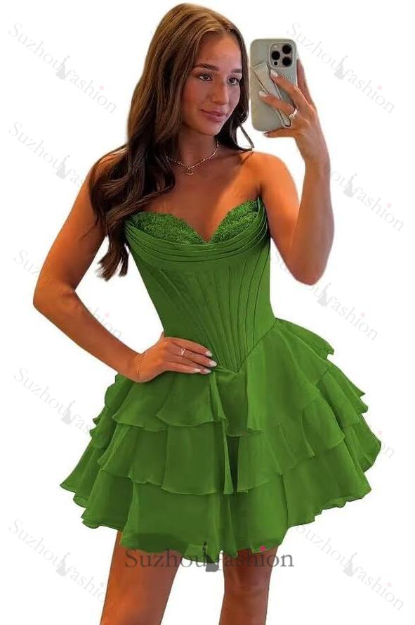 Corset Tiered A Line Homecoming Dresses Chiffon Short Cocktail Dresses