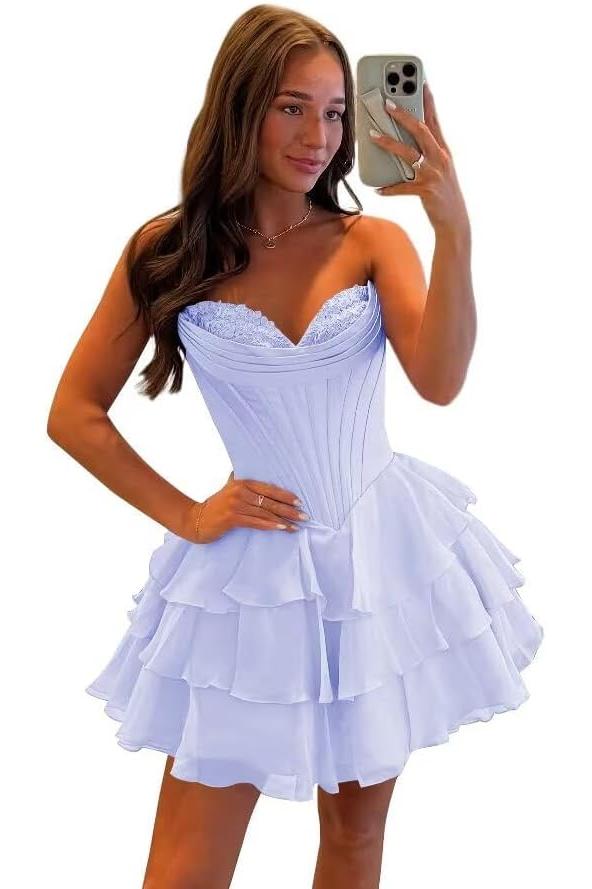 Corset Tiered A Line Homecoming Dresses Chiffon Short Cocktail Dresses