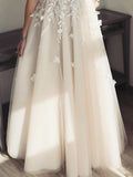 Country A-Line Wedding Dress Plunging Neck Lace Tulle Sleeveless Sexy See-Through Plus Size Bridal Gowns