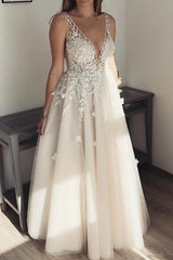 Country A-Line Wedding Dress Plunging Neck Lace Tulle Sleeveless Sexy See-Through Plus Size Bridal Gowns