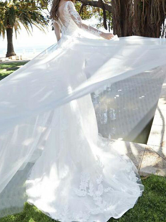 A-Line Beautiful Long Sleeve Wedding Gowns 2020