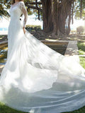 Country Plus Size A-Line Wedding Dress Jewel Tulle Long Sleeve Bridal Gowns with Court Train