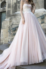 Country Plus Size A-Line Wedding Dress Strapless Lace Taffeta Tulle Sleeveless Bridal Gowns with Sweep Train