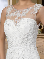 Country Plus Size Mermaid Wedding Dress Scoop Lace Regular Straps Bridal Gowns with Court Train
