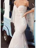 Country Plus Size Mermaid Wedding Dress Strapless Lace Tulle Long Sleeve Bridal Gowns with Sweep Train