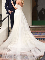 Country Plus Size Mermaid Wedding Dress Strapless Tulle Sleeveless Bridal Gowns with Sweep Train