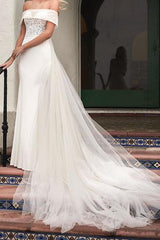 Country Plus Size Mermaid Wedding Dress Strapless Tulle Sleeveless Bridal Gowns with Sweep Train