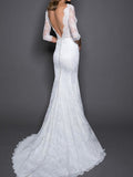 Country Plus Size Mermaid Wedding Dress V-neck Lace Satin Half Sleeve Bridal Gowns with Sweep Train