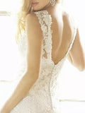 Country Plus Size Sheath Wedding Dress V-neck Lace Sleeveless Bridal Gowns with Sweep Train
