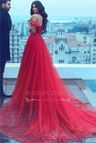 Court-Train Amazing Beading A-line Red Off-the-shoulder Sweetheart Evening Dress