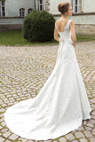 Crystal Beading Lace Bridal Gowns Court Train V Neck Royal Wedding Dress