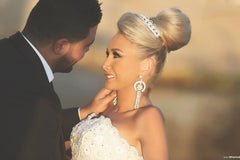 Crystal Beading Mermaid Tulle Wedding Dress with Detachable Train Luxurious Sweep Train Bridal Gowns MH045