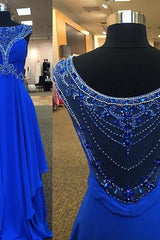 Crystal Blue Chiffon Long Formal Occasion Dresses with Beading Ruffles Empire Prom Dress