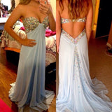 Crystal Sweetheart Chiffon Prom Dress New Arrival Open Back Sleeveless Evening Gowns