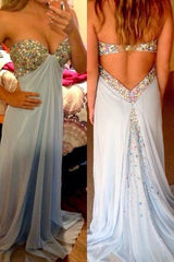 Crystal Sweetheart Chiffon Prom Dress New Arrival Open Back Sleeveless Evening Gowns