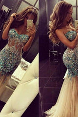 Crystal Sweetheart Mermaid Tulle Eveining Dress New Arrival Long Formal Occasion Dresses