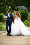 Crystal Sweetheart White Ball Gown Wedding Dresses High Quality Custom Court Train Tulle Bridal Gowns