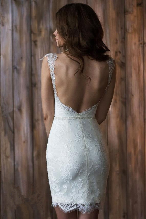 Crystals Overskirt Tulle V-neck Detachable Bridal Dresses Cap Sleeve Belt Wedding Dresses