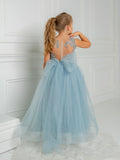 Cute Blue Sleeveless Ball Gown Flower Girls Dress With Beads